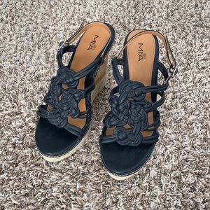 MIA girl | Black Strappy Wedge Sandals